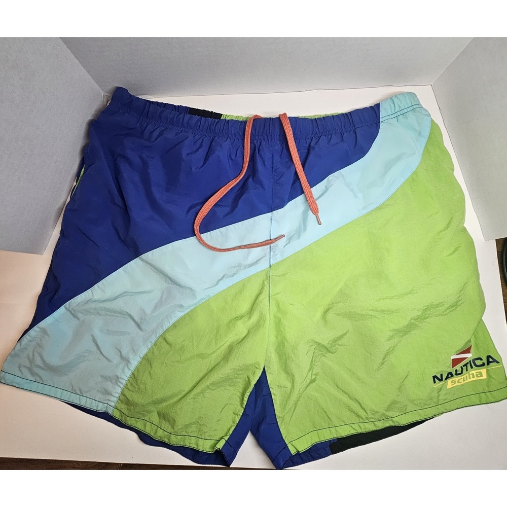 Vintage 90s Nautica Scuba Swim Trunks Mens  Colorblock Beach Surf Shorts Large